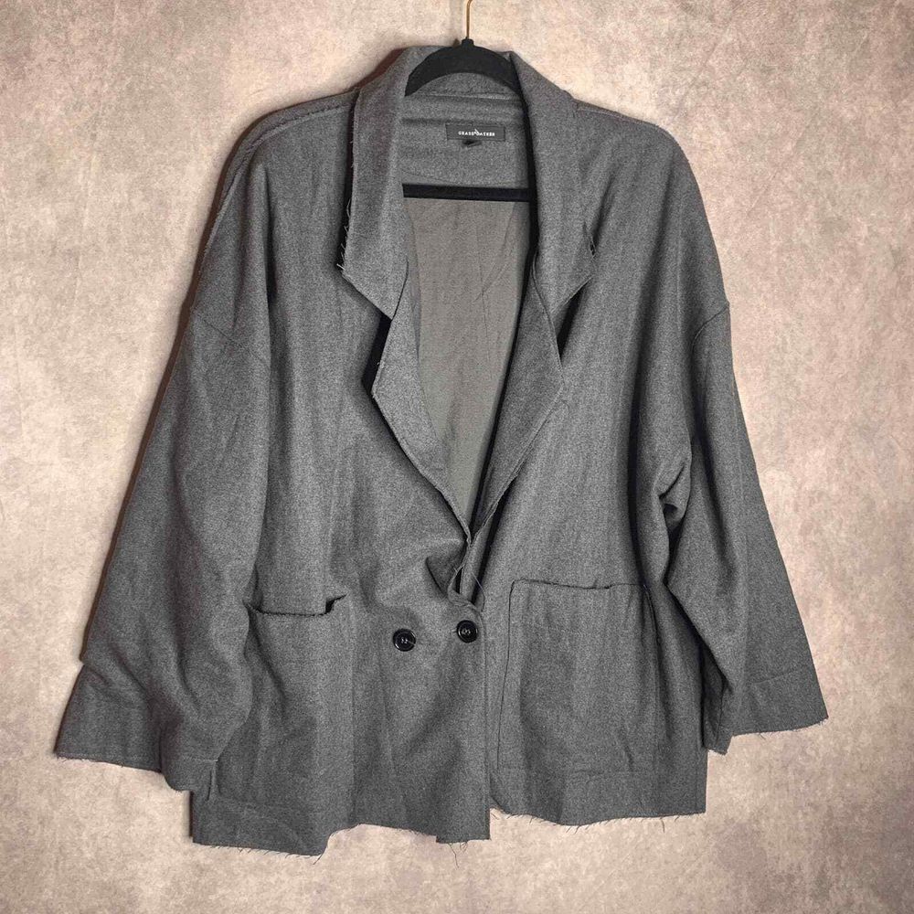 Grade & Gather Womens Blazer Jacket Size M/L Gray Wool Blend Double Breasted